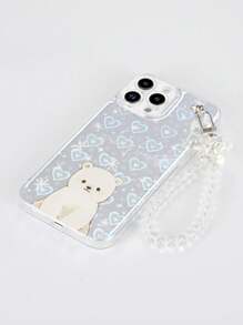 1 Przezroczysty TPU Miś i Wzór Płatka Śniegu Obudowa Telefonu Anty-Drop, 1 Przezroczysty Pasek Na Nadgarstek Misia, 1 Holograficzna Karta W Kształcie Serca, Kompatybilny Z IPhone/Smartfonami Z Androidem