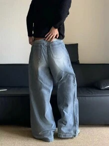 1 Stück Jeans mit weitem, geradem Bein, lässiger modischer und vielseitiger Streetwear-Stil