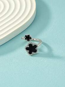 1pc Exquisite Lucky Four Leaf Clover Ring Ladies Jewelry For Women 925 Sterling Silver Birthday Ring Fine Jewelry For Girls Birthday Prom Party Gifts