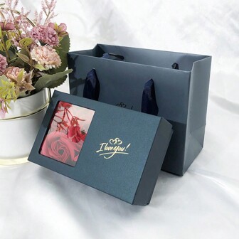 1 pieza Caja de regalo en forma de flor de rosa del Día de San Valentín, bolsa de regalo multiusos con caja de regalo (color y patrón al azar)
