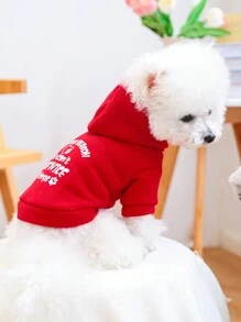 1pc Pet Clothing, Dog/Cat Apparel, Plain Hoodie Sweatshirt With Print Design For Small To Medium Sized Dogs, Hooded Sweatshirt In Red