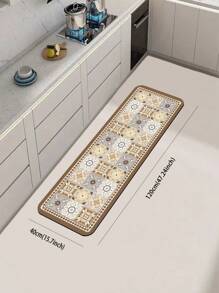 1pc Diatomite Kitchen Mat, High-End Black & White Color Block Retro Floral Pattern Patchwork Design, Luxurious Minimalist Style, Cushioned Anti-Fatigue Kitchen Carpet, Absorbent Quick-Dry Non-Slip Rug For Kitchen, Bathroom, Entryway, Laundry Room, Living Room, Can Be Trimmed To Any Size