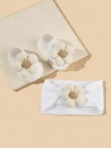 1 件花朵装饰超弹力尼龙头带和 1 双袜子套装，适合幼儿 - HB134白 - 查看 4