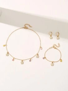 4 件套女孩樱花项链手链耳环首饰套装 - 彩色 - 查看 5