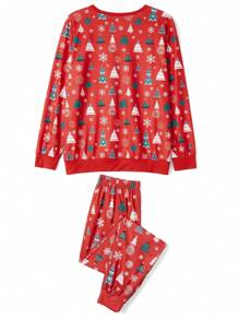 Family Matching Christmas Pajamas, Baby Romper/Dog Clothes/Christmas Tree Print Tops And Pants Sleepwear Set - 紅色 - 查看 3