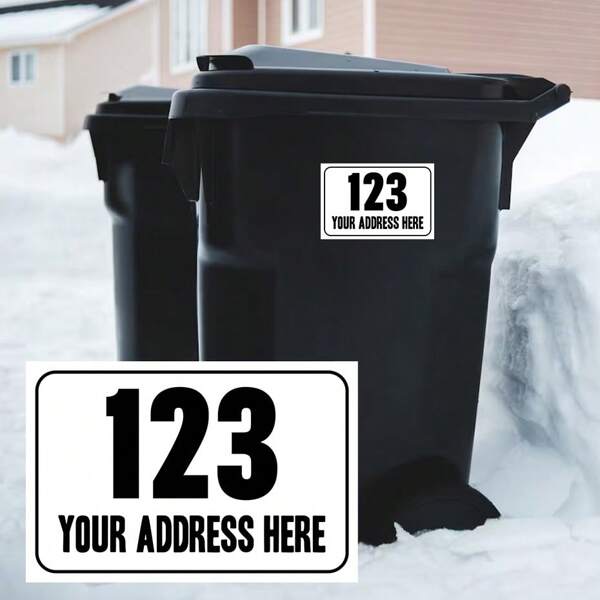 4pcs Custom Number Text Trash Garbage Can Stickers Waterproof House & Street Name Address Labels Vinyl Wall Decals Trash Can Decoration Peel And Stick Gifts Birthday Graduation