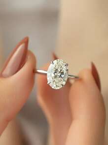 1PC Delicate Elegant And Luxurious 925 Sterling Silver 4 Claw Oval Women'S Ring Ladies Jewelry Gift Birthday Gift Party Gift - Silver - View 5