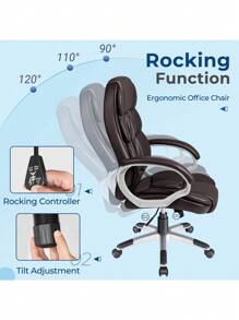 Vineego Office Chair High Back Computer Chair Ergonomic Desk Chair, PU Leather Adjustable Height Modern Executive Swivel Task Chair,White