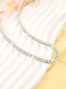 1 pieza de collar de tenis clásico, de moda y versátil con circonia cúbica brillante, disponible en 16/18/20/22/24 pulgadas y diseñado para mujeres