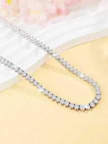 1 pieza de collar de tenis clásico, de moda y versátil con circonia cúbica brillante, disponible en 16/18/20/22/24 pulgadas y diseñado para mujeres