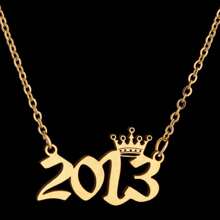1pc Simple Stainless Steel Letter Necklace 1980-2023 Birthday Year - Gold - View 36