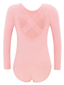 2 件套年轻女孩长袖心形背舞蹈紧身衣带亮片裙、芭蕾舞和体操服 - 藕粉色 - 查看 4