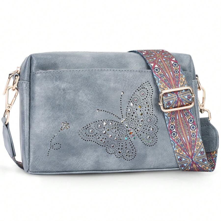 Women's Small Crossbody Bags - Vegan Leather Butterfly Shoulder Handbags With Wide Strap, Lightweight And Stylish Purses For Everyday Use - Màu xanh lam - Xem 1