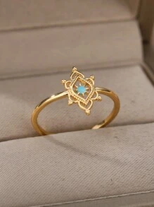 1 chiếc nhẫn hoa lục giác Opal cổ điển dành cho nữ, nhẫn đeo tay bằng đồng mạ vàng 18K, trang sức thời trang cho nữ, phụ kiện ngày lễ tình nhân, mẹ, mẹ, ngày của mẹ, quà tặng - Vàng - Xem 5