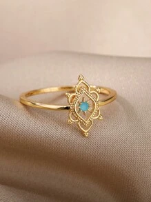 1 chiếc nhẫn hoa lục giác Opal cổ điển dành cho nữ, nhẫn đeo tay bằng đồng mạ vàng 18K, trang sức thời trang cho nữ, phụ kiện ngày lễ tình nhân, mẹ, mẹ, ngày của mẹ, quà tặng - Vàng - Xem 3