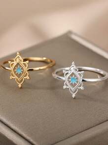 1 chiếc nhẫn hoa lục giác Opal cổ điển dành cho nữ, nhẫn đeo tay bằng đồng mạ vàng 18K, trang sức thời trang cho nữ, phụ kiện ngày lễ tình nhân, mẹ, mẹ, ngày của mẹ, quà tặng - Vàng - Xem 2