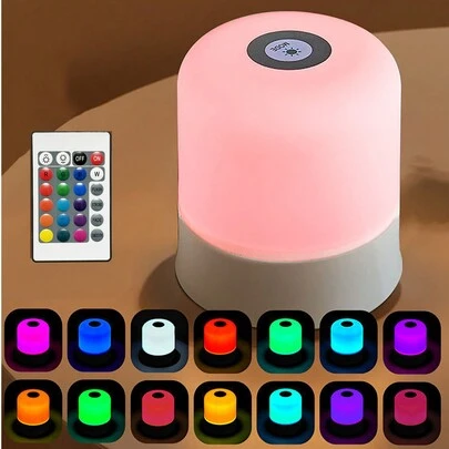 1pc Touch Sensor Bedside Lamp, RGB Multi-Color With Remote Control / 3-In-1 White Light Type-C 5V Rechargeable Table Lamp, Suitable For Bedroom, Rechargeable RGB Color Changing With Remote