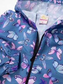 Conjunto Infantil Feminino Corta Vento C/Capuz Borboletas Marinho 042 - Laluna