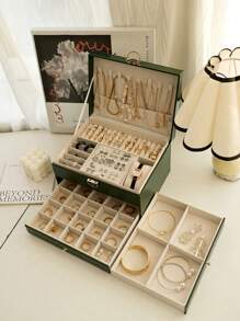 1pc French Style Jewelry Box, Large Capacity Organizer, Suitable As Gift For Best Friend, 2-Tier Storage For Necklace, Earrings, Rings Back To School