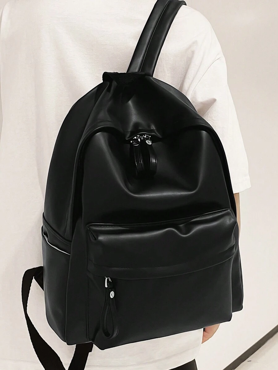 Casual Versatile Large Capacity Backpack, Solid Black Color - Black - View 1