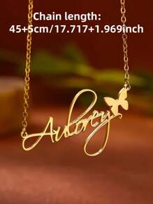 1PC Personalized Butterfly And Love Name Necklace - Elegant Stainless Steel Pendant, Perfect Women's Gift Valentines