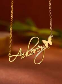 1PC Personalized Butterfly And Love Name Necklace - Elegant Stainless Steel Pendant, Perfect Women's Gift Valentines