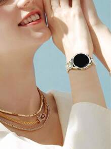 女款亮面水鑽金屬錶帶與錶殼組合，相容 Galaxy Watch 4/5/6/7/8/9 系列 40、44mm，時尚奢華商務休閒派對錶帶與防摔硬 PC 錶殼組合 - 金色 - 查看 2
