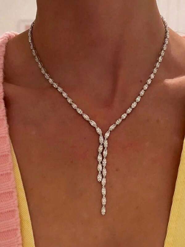 STONEFANS 1 Peça Colar Minimalista com Borla, Colar Gargantilha Versátil de Moda com Zircônia para Mulheres