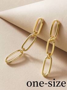 扣環幾何耳墜 - 金黃色 - 查看 1