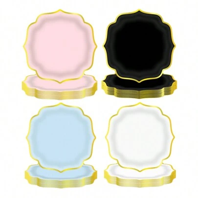 10 件/20 件，浅粉色扇贝形 9 英寸/7 英寸纸盘，金箔粉色扇贝形甜点纸盘，一次性扇贝纸盘，带金箔边缘浅粉色盘子，适用于茶会、沐浴、生日