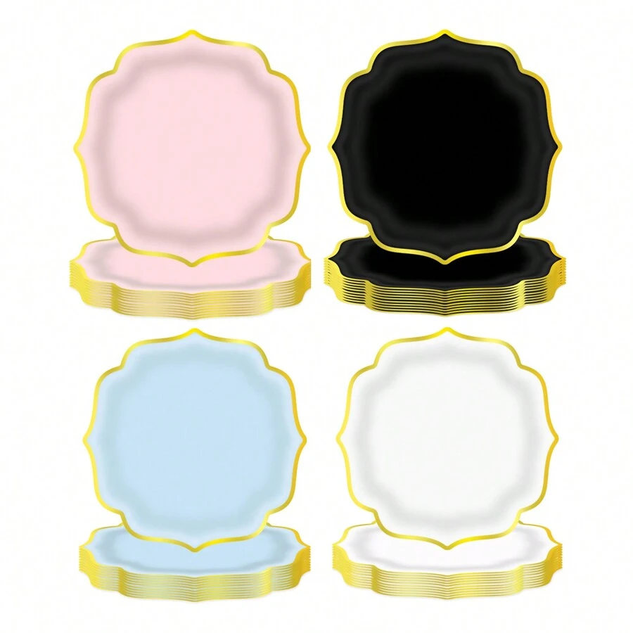 10 件/20 件，浅粉色扇贝形 9 英寸/7 英寸纸盘，金箔粉色扇贝形甜点纸盘，一次性扇贝纸盘，带金箔边缘浅粉色盘子，适用于茶会、沐浴、生日