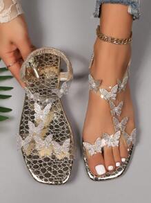 Women'S Summer Bowknot & Rhinestone Elegant Flat High Heel Peep Toe Sandals & Slippers For Women, Bohemian Party Shoes