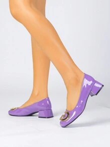 1 paar dames pumps met vierkante neus en hoge hak, dikke, stevige hak, lakleer, gemakkelijk aan te trekken, geschikt voor casual lente-/zomerkleding