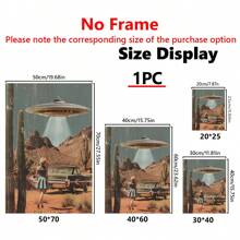 1PC, obraz wiszący na płótnie, obraz dekoracyjny w ramie, plakat UFO, dekoracja ścienna w stylu vintage, plakat science fiction, sztuka ścienna UFO Alien Desert, dziewczęcy wydruk ścienny, estetyczna dekoracja pokoju
