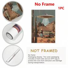 1PC, obraz wiszący na płótnie, obraz dekoracyjny w ramie, plakat UFO, dekoracja ścienna w stylu vintage, plakat science fiction, sztuka ścienna UFO Alien Desert, dziewczęcy wydruk ścienny, estetyczna dekoracja pokoju