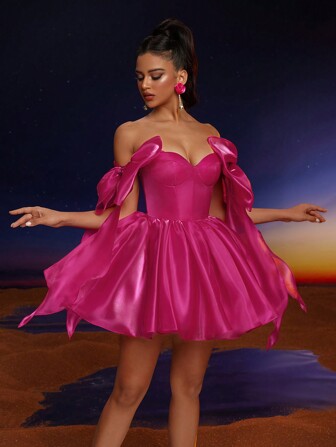 Anymoon New Fashion Elegant Bowknot Decor Ball Gown Dress Suitable For Formal Dances, Graduations, Homecomings, Parties, And Events, Party Dress, Wedding Guest Dress, Prom Dress