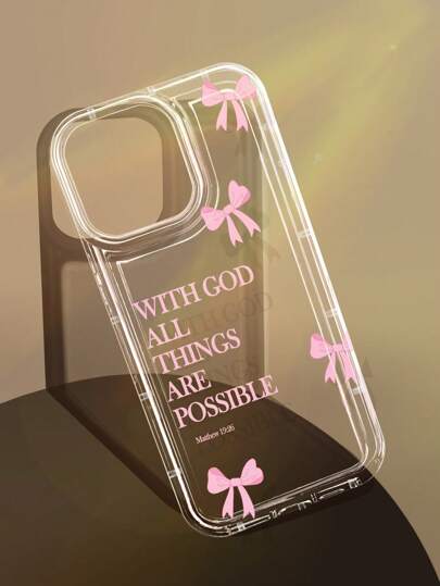 1 件粉色简约蝴蝶结标语图案气囊防滑手机壳，适用于 11/12/13/14/15/16 Pro Max 防水防震防摔防刮