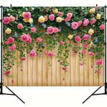 One Piece, Flower Wall Background, Spring Background, Spring Flower Photo Background, Brown Wooden Board Flower Wall Photography Background, Birthday Party, Wedding Baptism Photography Background