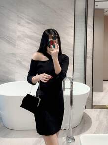 1 件奢华天鹅绒黑色晚装手拿包，饰有高档水钻钩扣，适合正式场合、圣诞节、舞会、婚礼和浪漫活动 - 黑色 - 查看 10