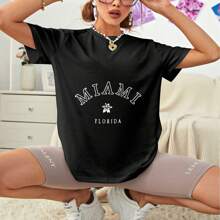Unisex 100% Cotton Oversized "Miami, Florida" T - Shirt, A Must - Have For Ladies - 黑色 - 查看 3