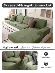 1pc Stretchy Slipcover Sofa Cover, Non-Slip Waterproof Thickened Fabric Sofa Seat Cushion Cover, 4 Season Universal, Machine Washable, Pet Friendly, Suitable For Bedroom, Office, Living Room, L-Shape Sofa 1/2/3/4 Seat - 綠色 - 查看 6