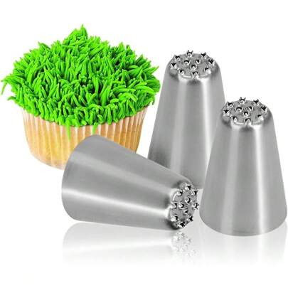 3PCS Stainless Steel Grass Icing Nozzles Set Christmas Cupcake Mousse Cake Decorating Tips Piping Nozzles DIY Baking Tools