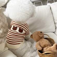 1 件宠物秋冬服装，适合狗和猫，柔软舒适的条纹毛衣，宠物熊毛衣-黄色卡其色 - 黃色 - 查看 4