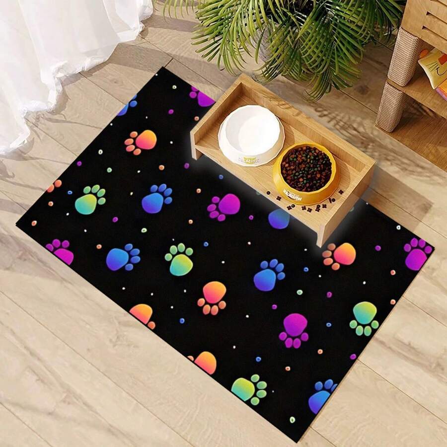 1 tấm lót thức ăn cho thú cưng thiết kế hình dấu chân nhiều màu sắc, thấm hút cao, nhanh khô, dễ vệ sinh, có lớp lót cao su, phù hợp cho thú cưng mọi mùa, lót chuồng chó, lót chuồng mèo, tấm lót chuồng thú cưng. - Nhiều màu - Xem 1
