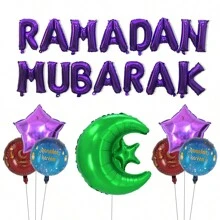 22pcs/Set Eid Al-Fitr Ramadan Mubarak Letter Balloons Set Star Moon Balloon Ramadan Kareem Eid Mubarak Decorations Eid Al Adha Party Supplies - Multicolor - View 3