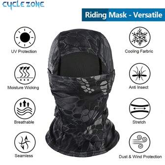 Cycle Zone 面罩 气枪全脸拉法帽 彩弹射击 骑行 自行车 徒步 围巾 钓鱼 滑雪板 滑雪面罩 头罩 帽子 男式 女式