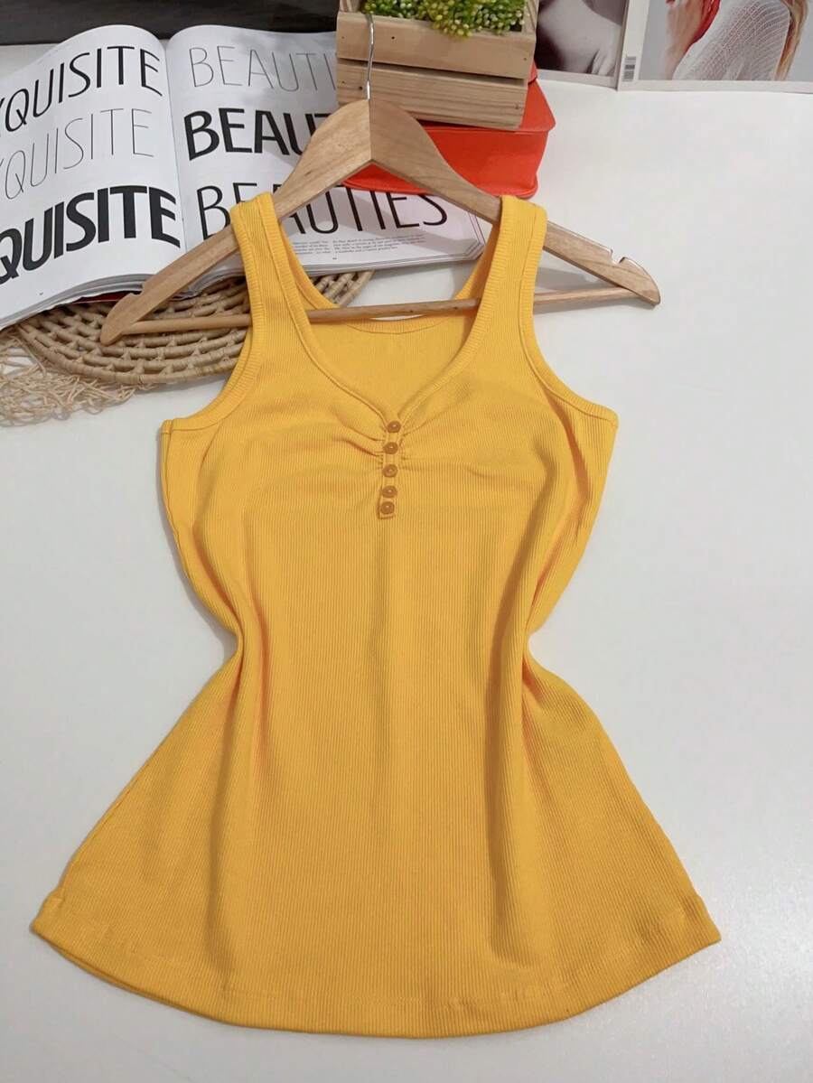 Women's Cotton Tank Top - Mustard Yellow - View 1