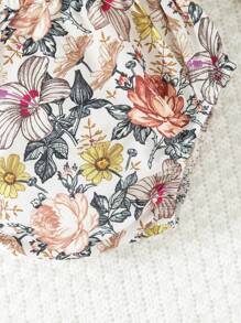 Spring And Summer Baby Girls Cute Holiday Style Little Cap Sleeve One-Piece Bodysuit & Flower Printed Bodysuit & Hairband Set - Apricot - View 2