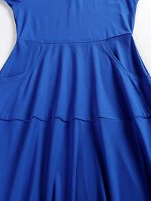 女士优雅纯色长袖高领连衣裙