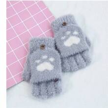 女士女孩可爱冬季保暖露指手套女孩毛绒熊猫毛绒爪子半指手套手套礼物新款 2023 情人节 - 女士愛心手套 - 查看 7